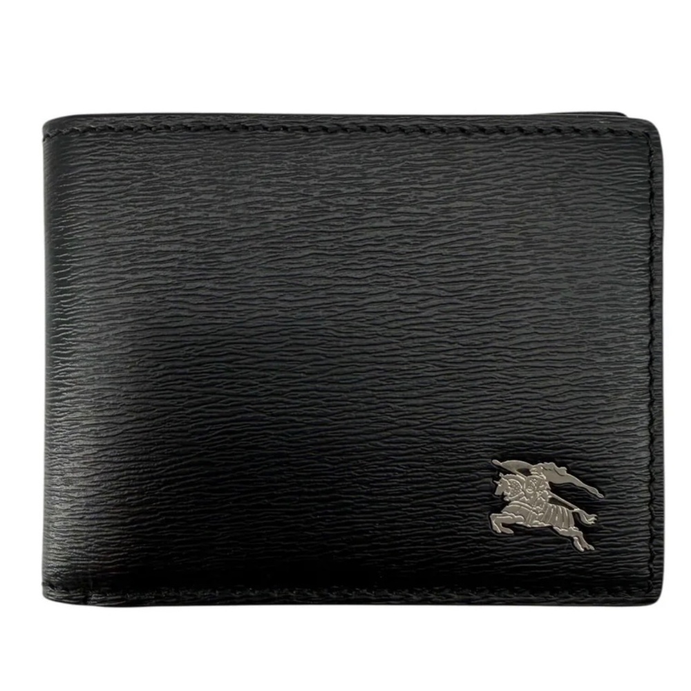 Burberry Black Leather Equestrian Knight Device Bifold Wallet